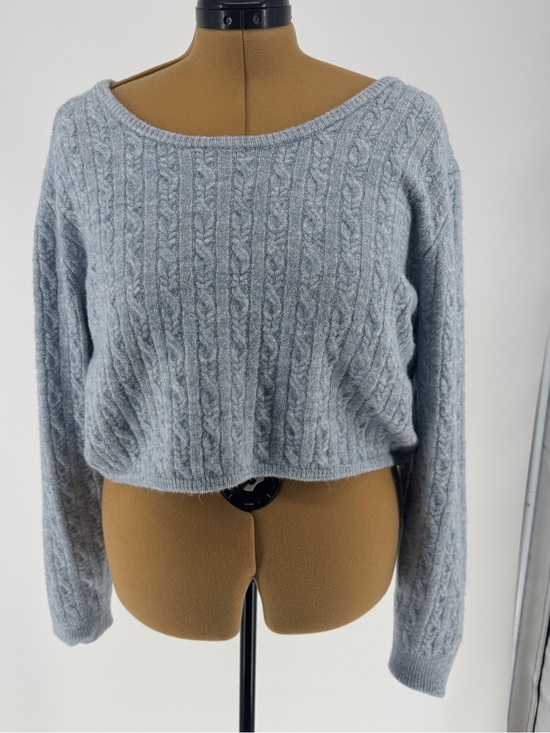 Future Collective Sweaters - Light Blue Cable Knit Crop Sweater - Women